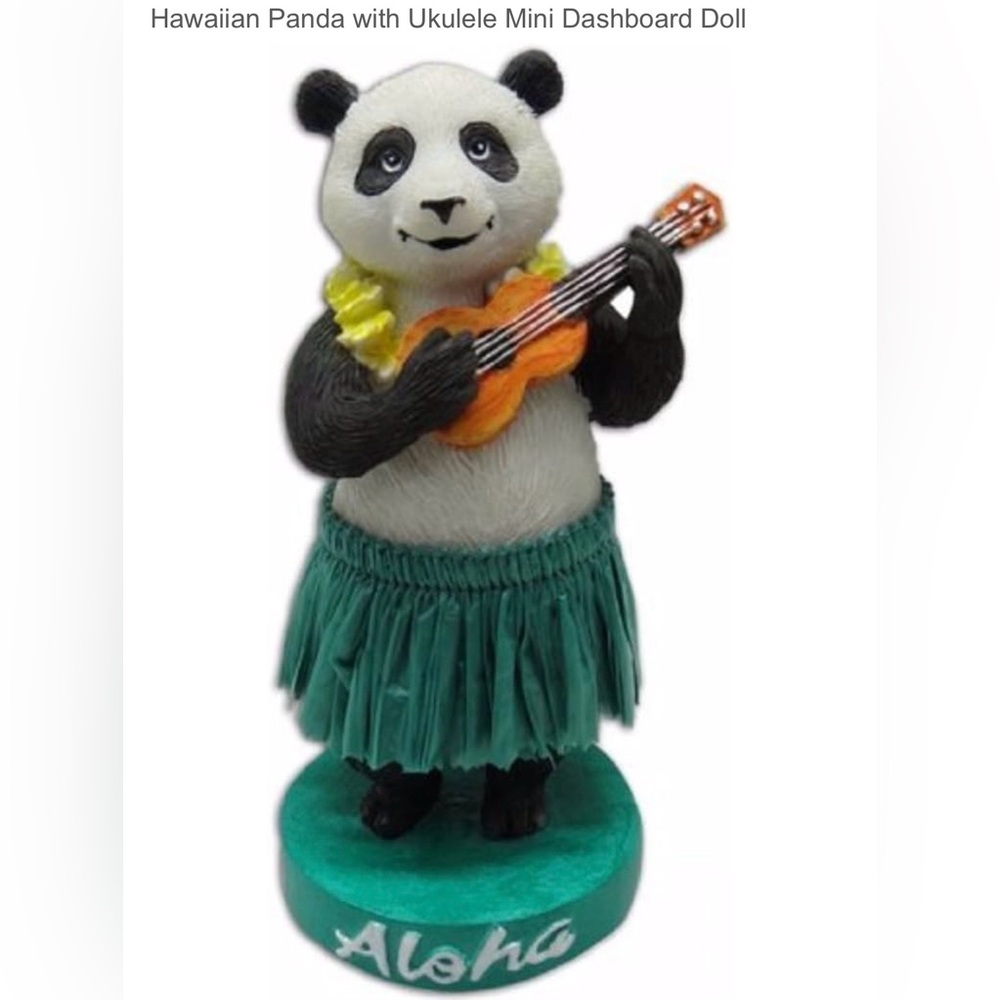Hawaiian Panda Figurine with Ukulele & Grass Skirt